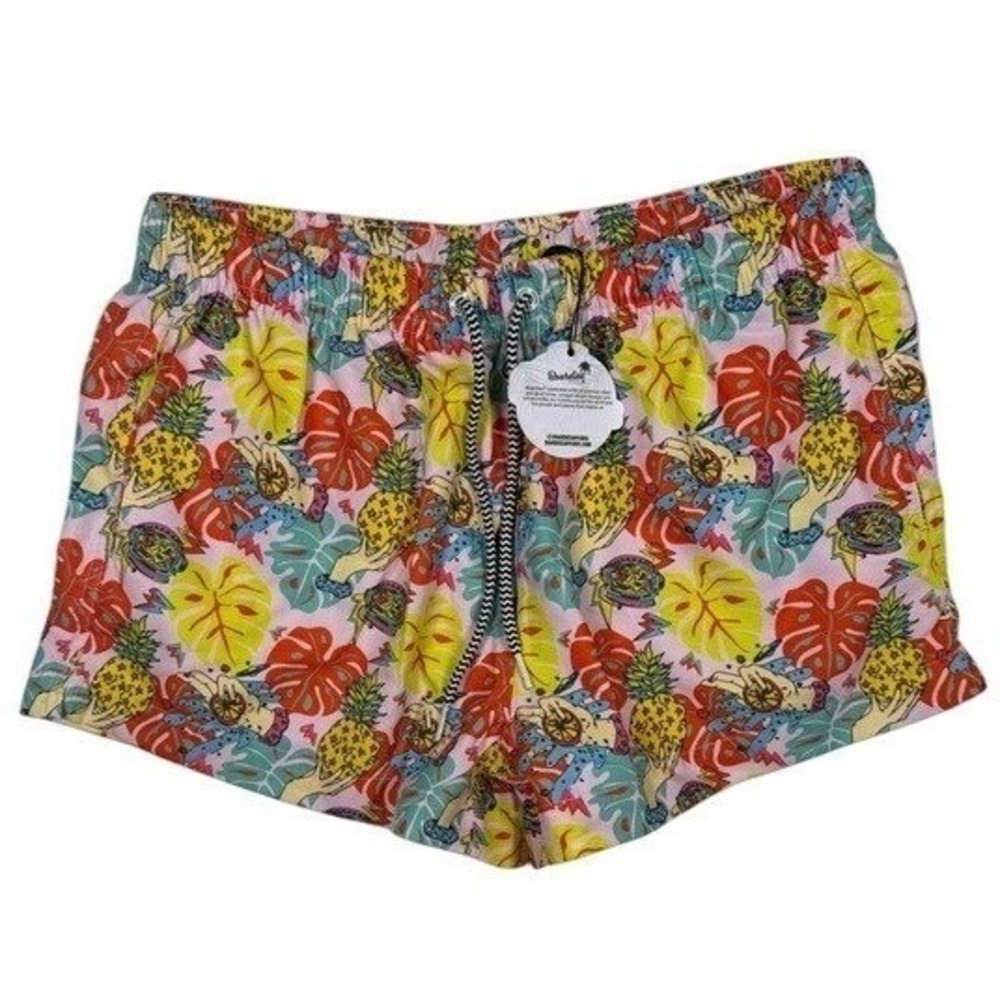 Boardies Apparel Womens Tropical Pineapple Monstera Pink Swim Shorts Large NEW
